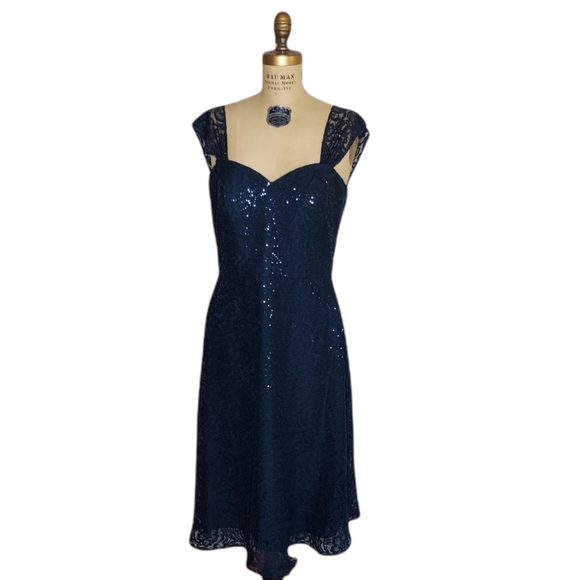 DESSY COLLECTION | VIVIAN DIAMOND | VICTORIA SEQUIN LACE | DRESS | SZ 12 - Picture 1 of 14